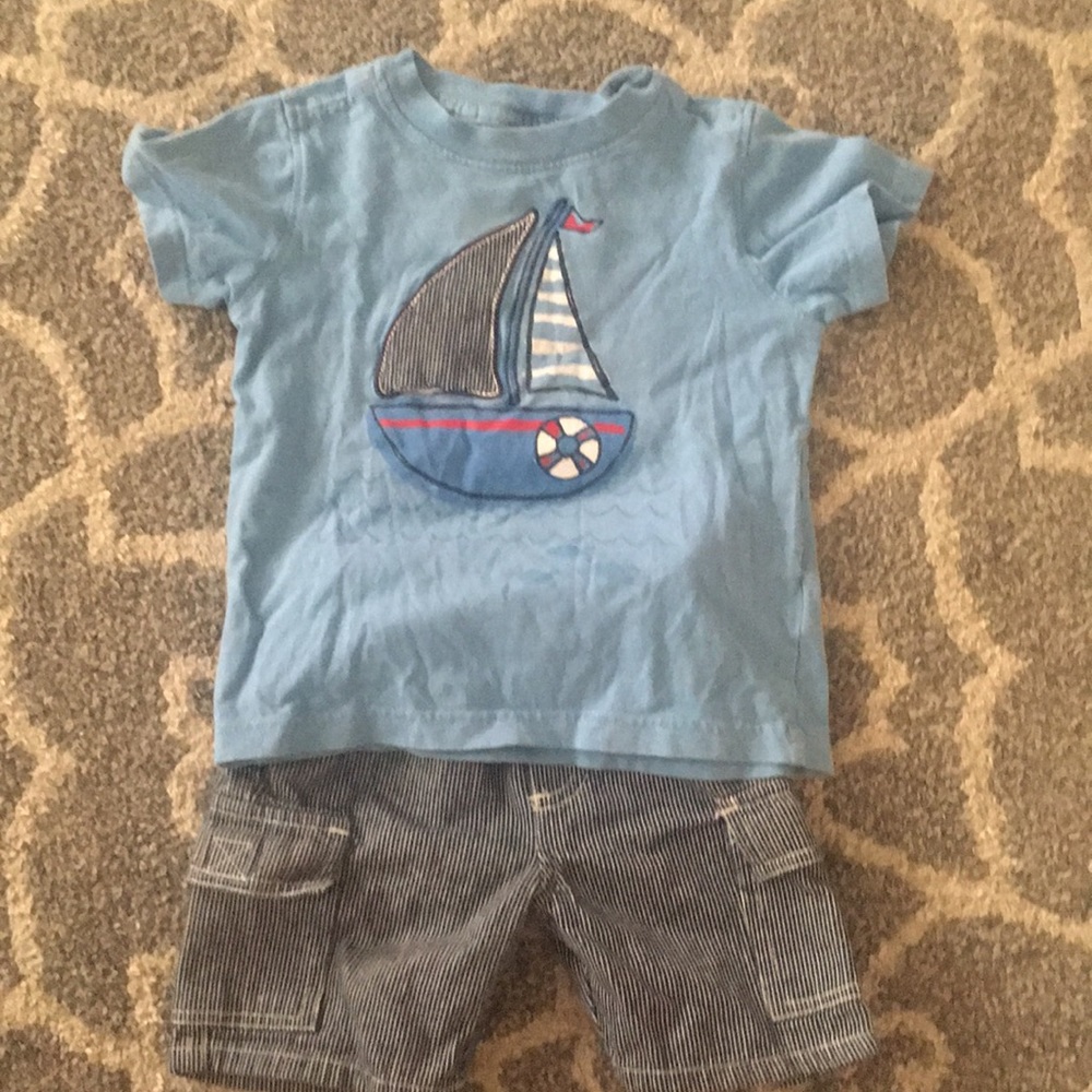 Blue Sailboat with striped shorts